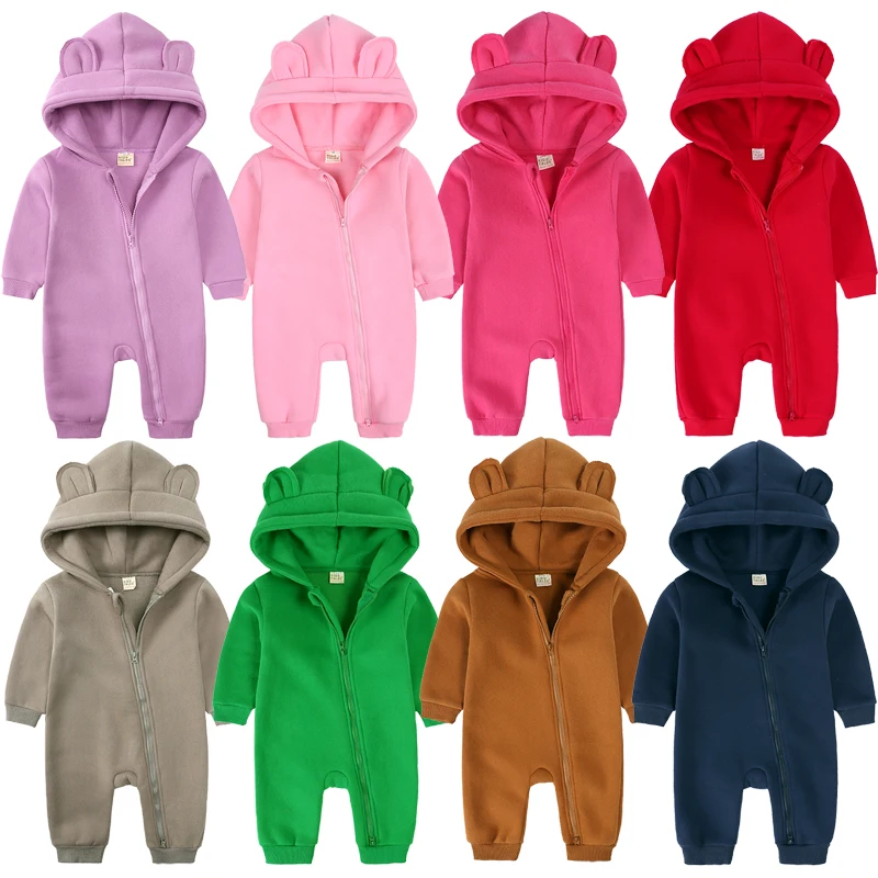 New Bodysuit For Newborn Rompers Baby Boys Girls Clothes Long Sleeve Solid Hoodies Bear Jumpsuit Costume Infant Onesies 3M-24M 4