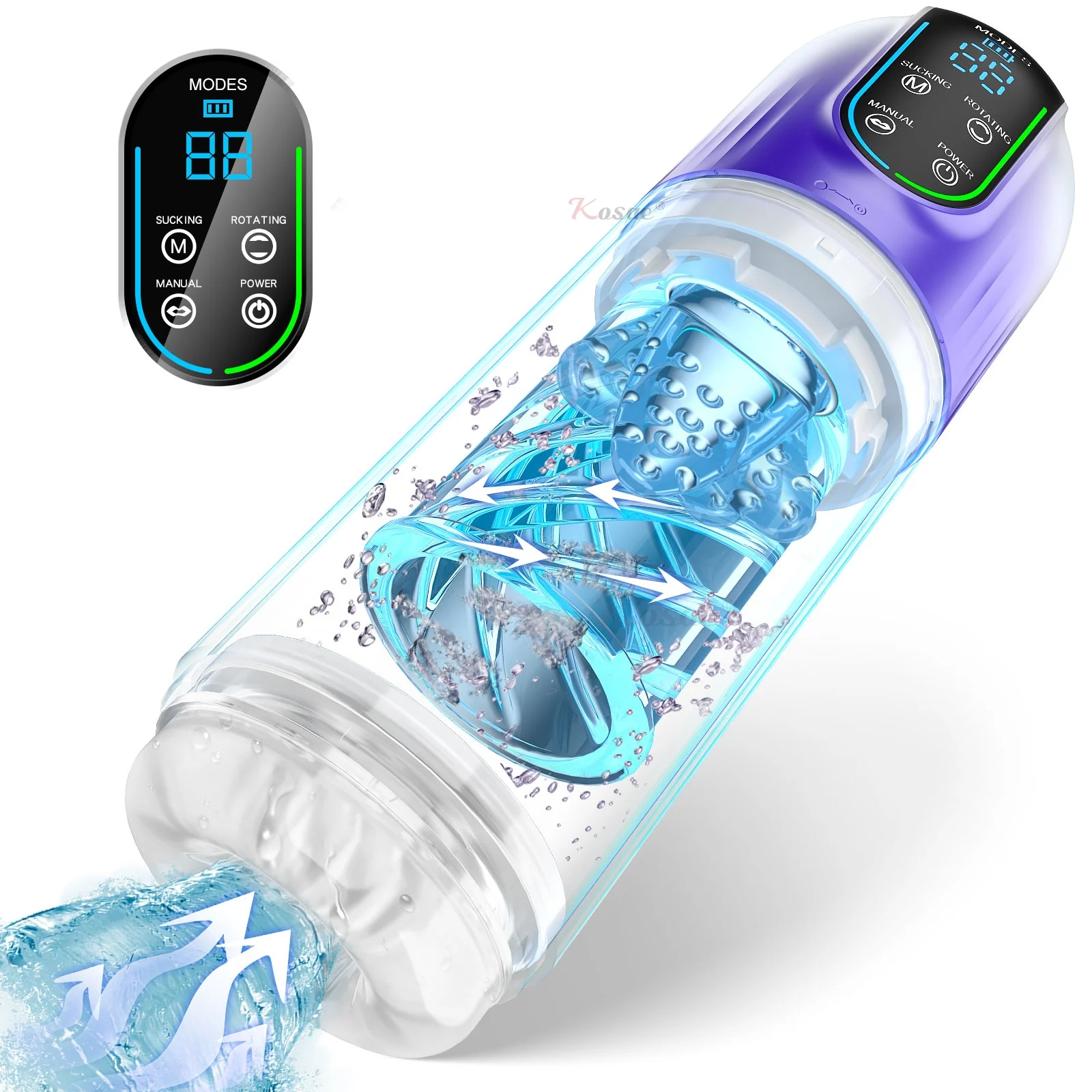 Masturbateurs masculins automatiques LED 7 rotation succion eau SPA vraie chatte adulte Masturbation tasse jouets sexuels pour hommes pipe_voghion.com