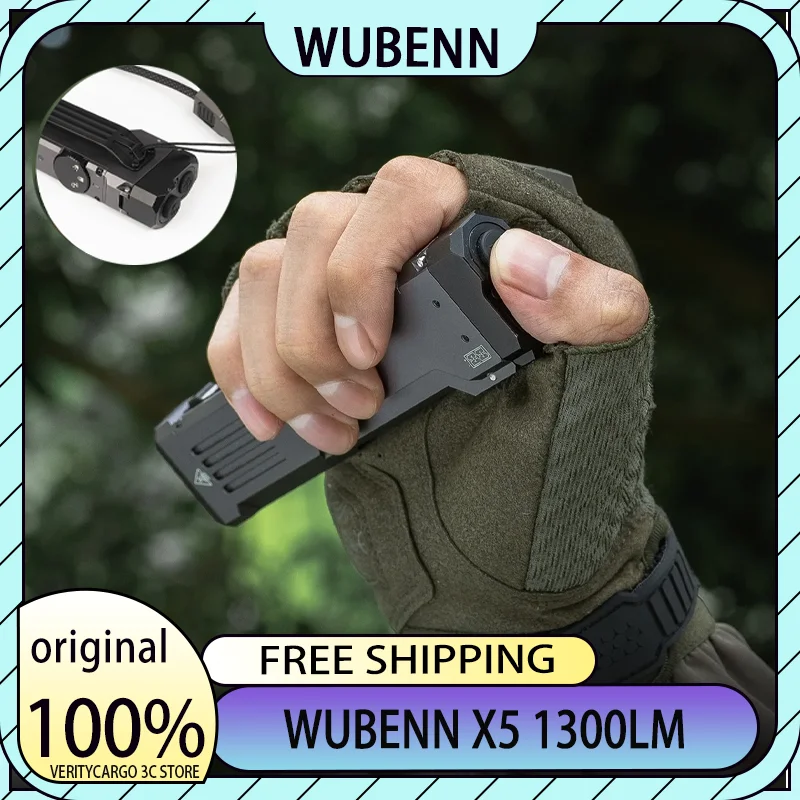 WUBEN X5 충전식 1300LM 밝은 EDC 손전등, 화이트 LED, UV 및 녹색광 6가지 모드, 전술 클립, IP65 방수