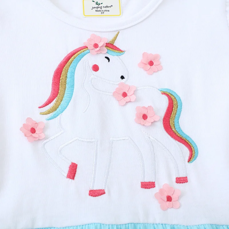 Jumping Meters Unicorn Princess Girls Dresses Party Flowers Toddler Kids Short Sleeve Costume Cute Toddler Birthday Dresses
