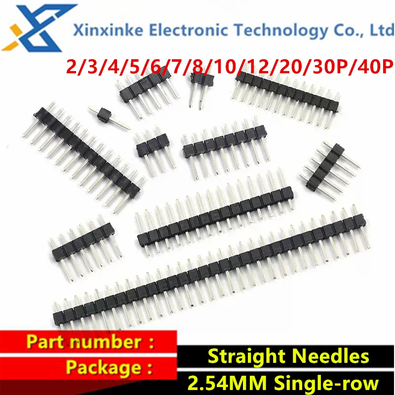 1*2/3/4/5/6/7/8/10/12/20/30P Single-row Plated Pins Needle Spacing 2.54MM Straight Needles 1*40P