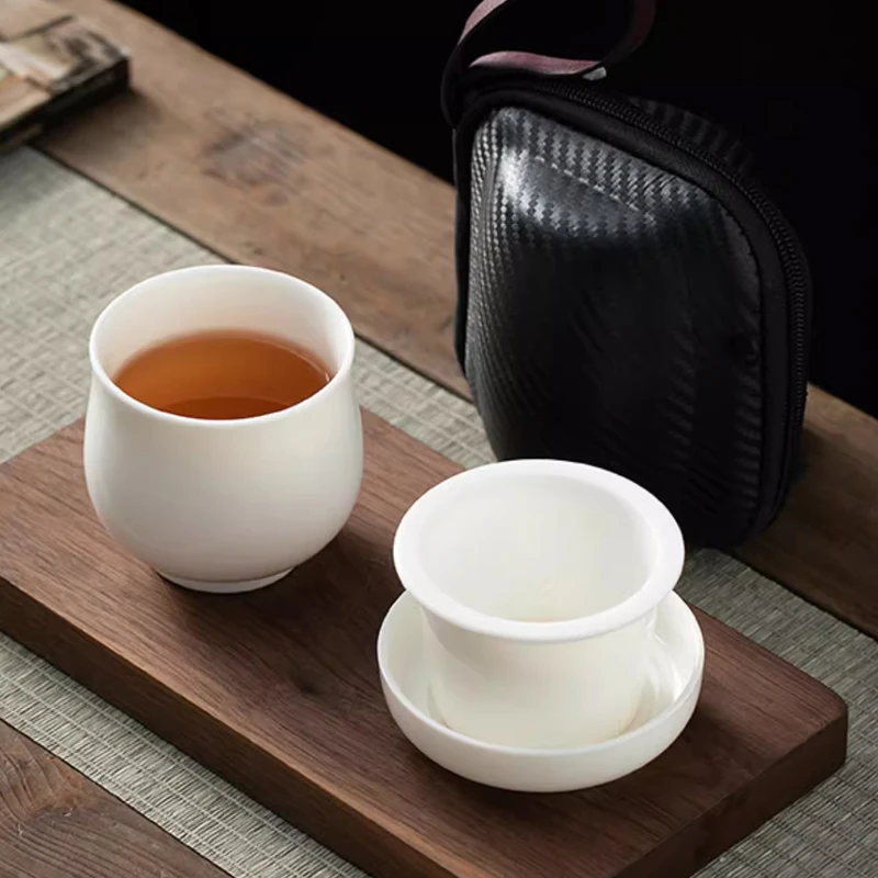 Chinese Style Tea Filtering and Separation Cups, With Cover White Porcelain Personal Mug, Home Drinkware Ceramic Office Cup, 1Pc