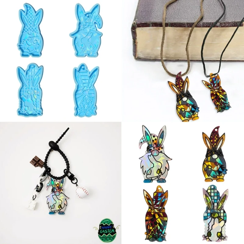 

3D Handmade Silicone Mould Smooth Easter Keyring Mold Dwarf Rabbit Pendant Molds Ornament Accessory Casting Moulds