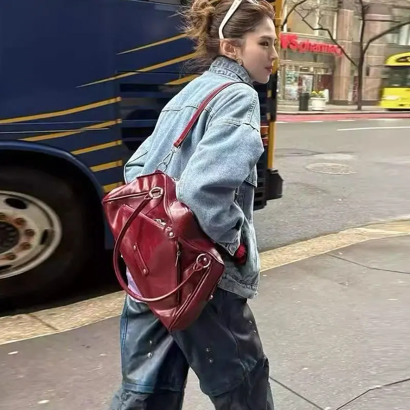 Multi-pocket Motorcycle Bag Women Niche Fashion Retro Casual Versatile High-quality pu Leather Shoulder Bag New Luxury Handbag