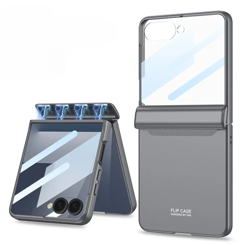Magnetic Hard Shell Phone Case with Hinge Protection and Tempered Film Protector Cover