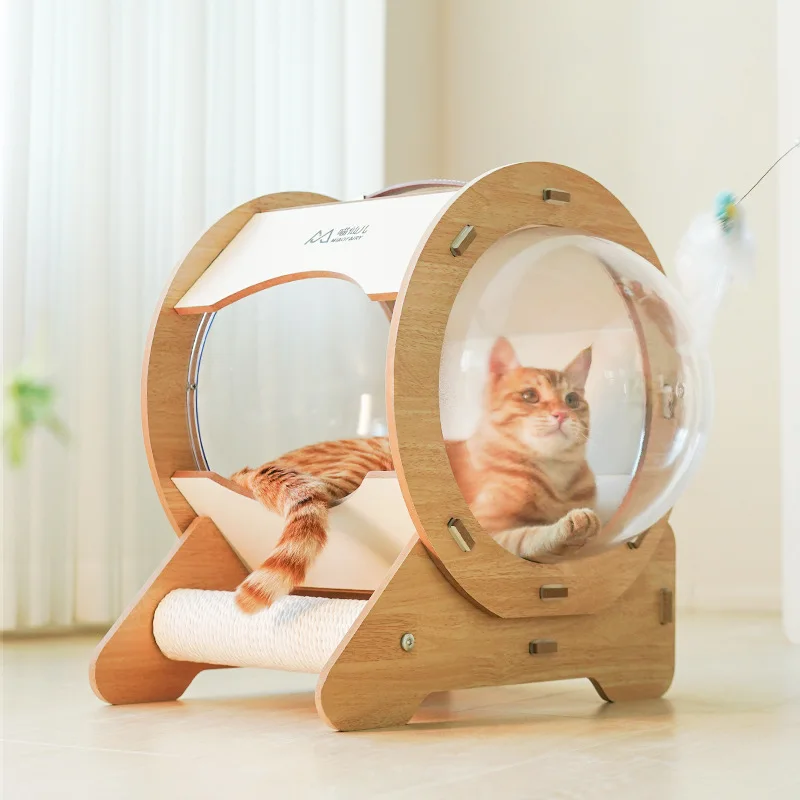 

Space Capsule Cat House Condo Wooden Pet Nest Cat Bed For Sleeping And Rest Small Dog Kennel Cat Nest With Cat Scratching Posts