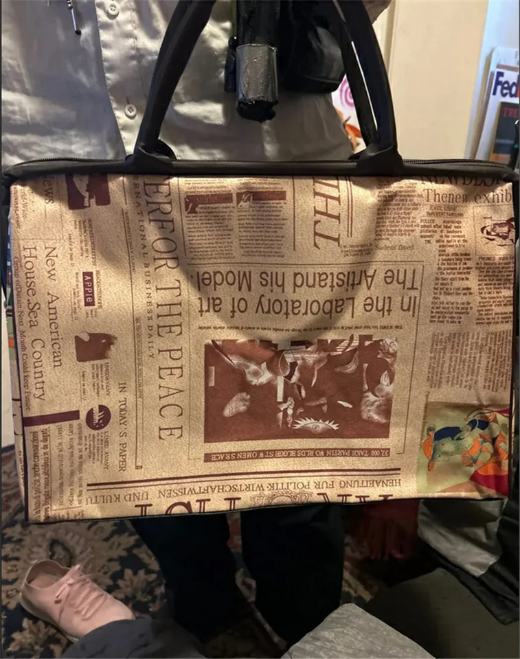 Retro Women Handbag Newspaper Printing Tote Bags For Women 2024