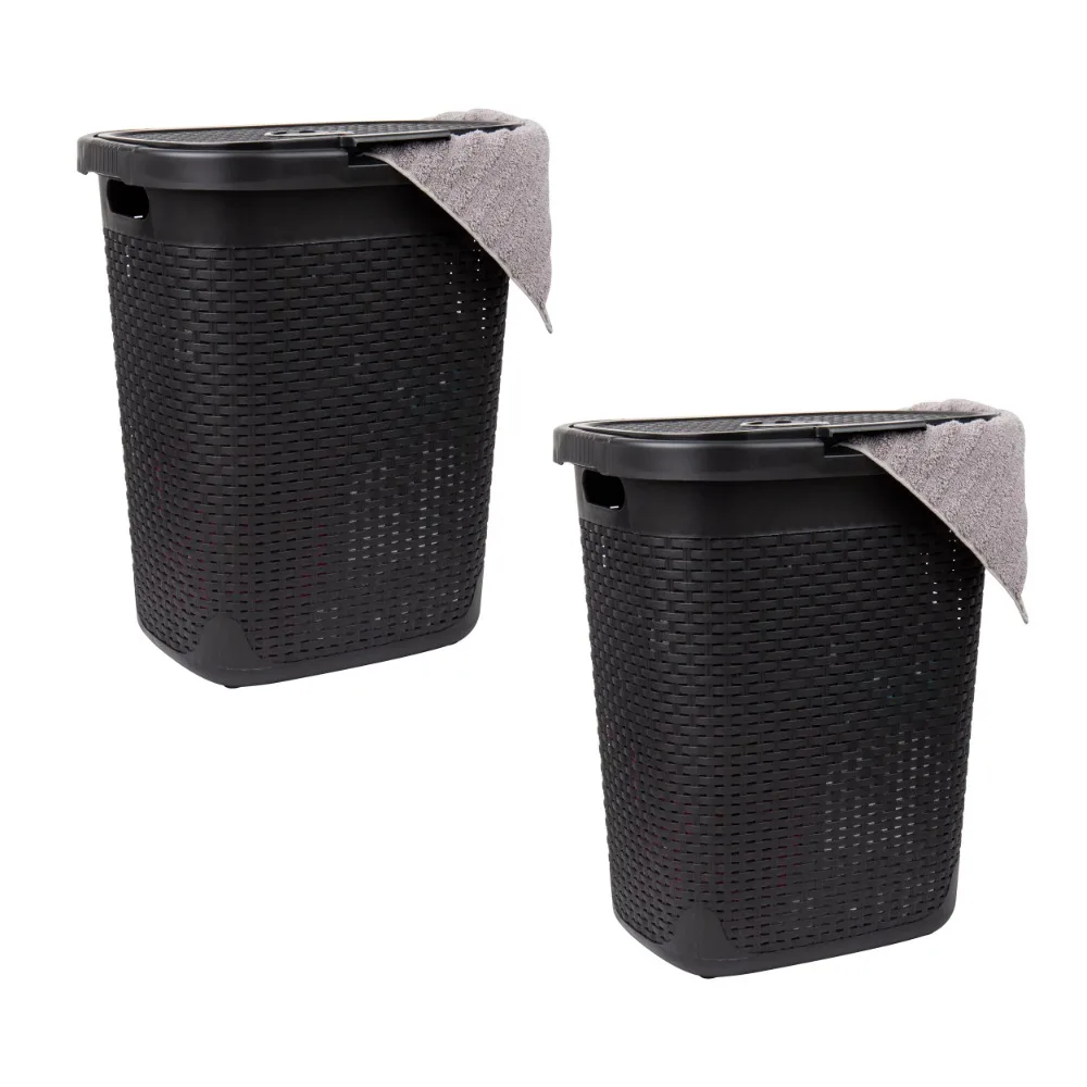 

Laundry Basket Ultra-thin Hollowed Out Handle Strap Cover Dirty Clothes Storage Basket Ventilation Set of 2 Black Laundry Hamper