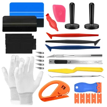 Window Tint Kit Car Wrap Tools with Felt Squeegee Utility Knife Shank Gasket Squeegee Vinyl Wrap Magnet Holder Kit Covering Tool 1