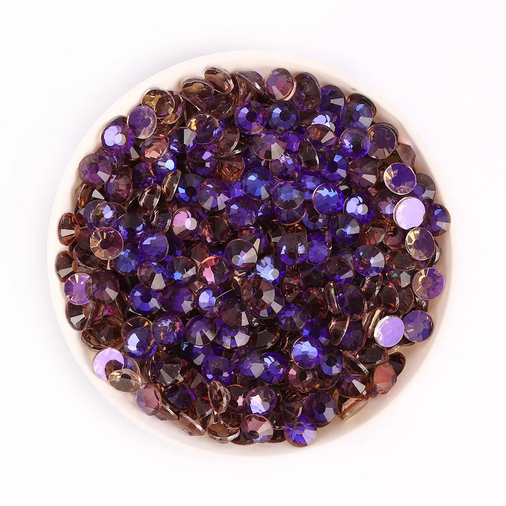 Purple Rhinestones Flatback Glue On Nails Rhinestones Strass SS3-SS20 Mixed  Round Shape Golden Bottom DIY Glass Rhinestones - AliExpress