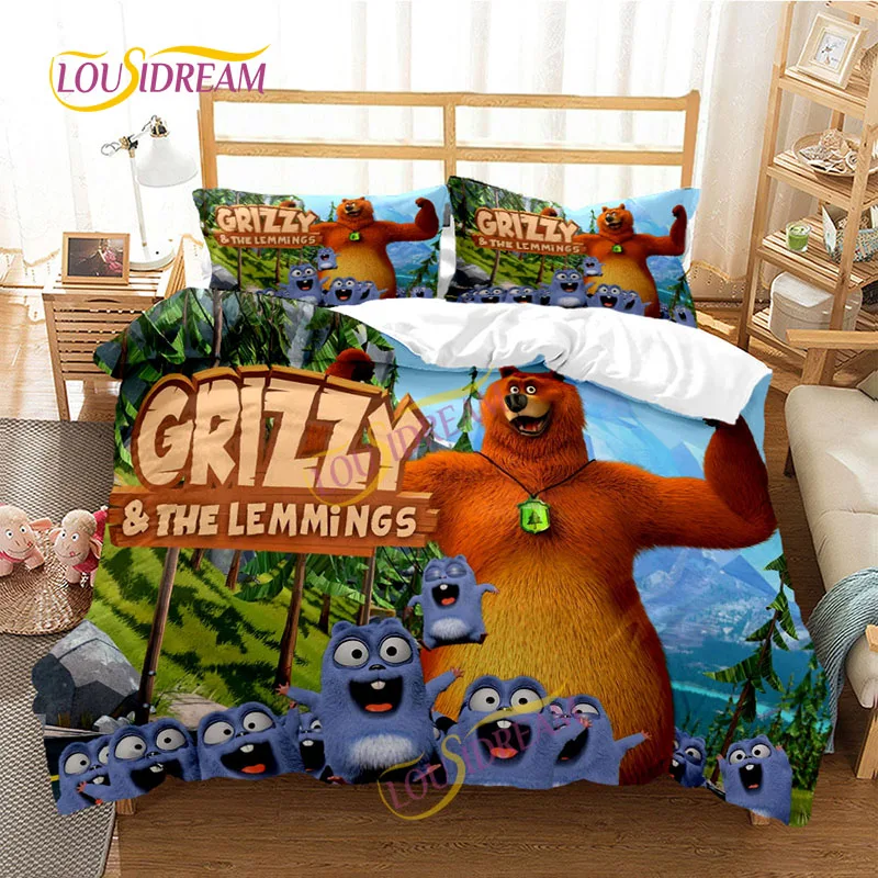 

3D Print Grizzy And The Lemmings Duvet Cover Pillow Case Bedding Set Four Season Three Piece Set Soft Bed Cover Sheet