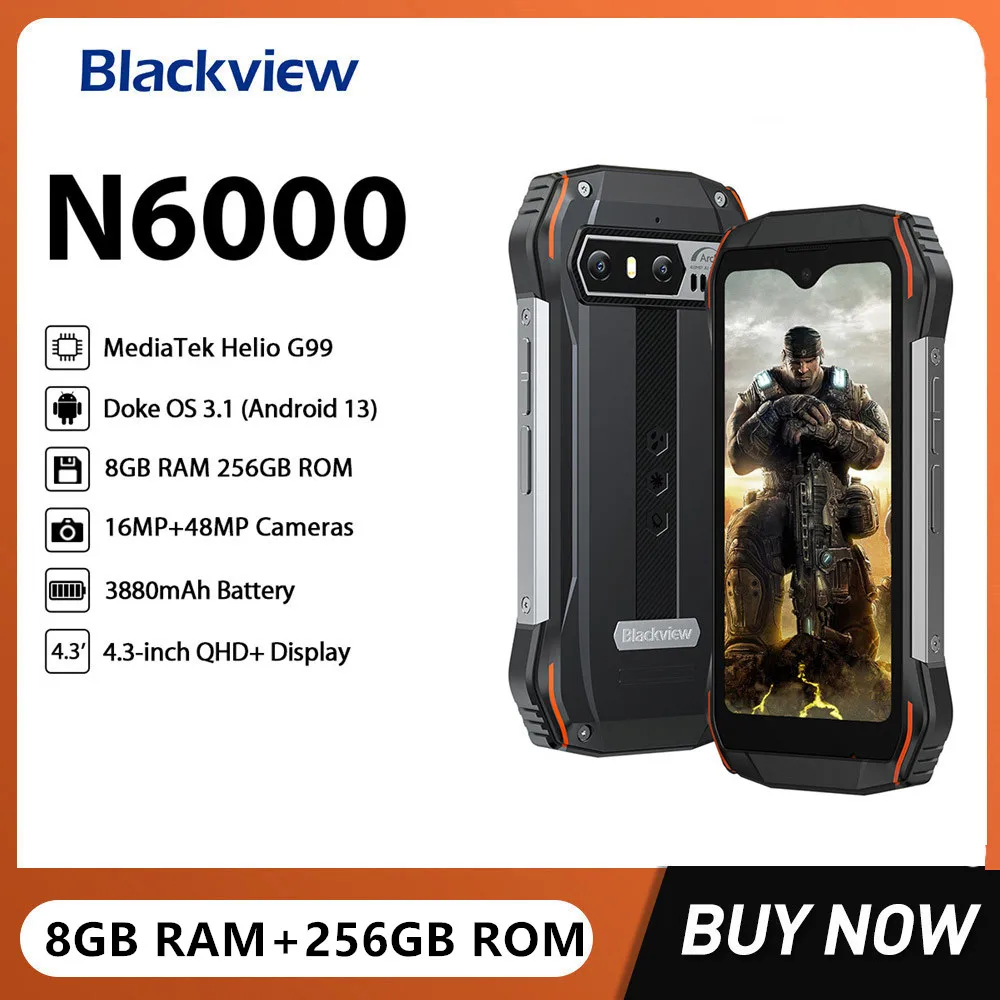 

Blackview N6000 Rugged Smartphones Octa Core 8GB+256GB 4.3Inch Display 3880mAh Battery Android 13 Mobile Phone 48MP Camera NFC