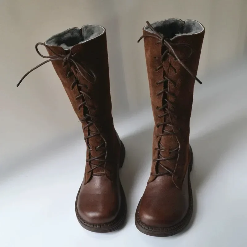 Wool Snow Leather Short Boots - Fleece Lined for Warmth