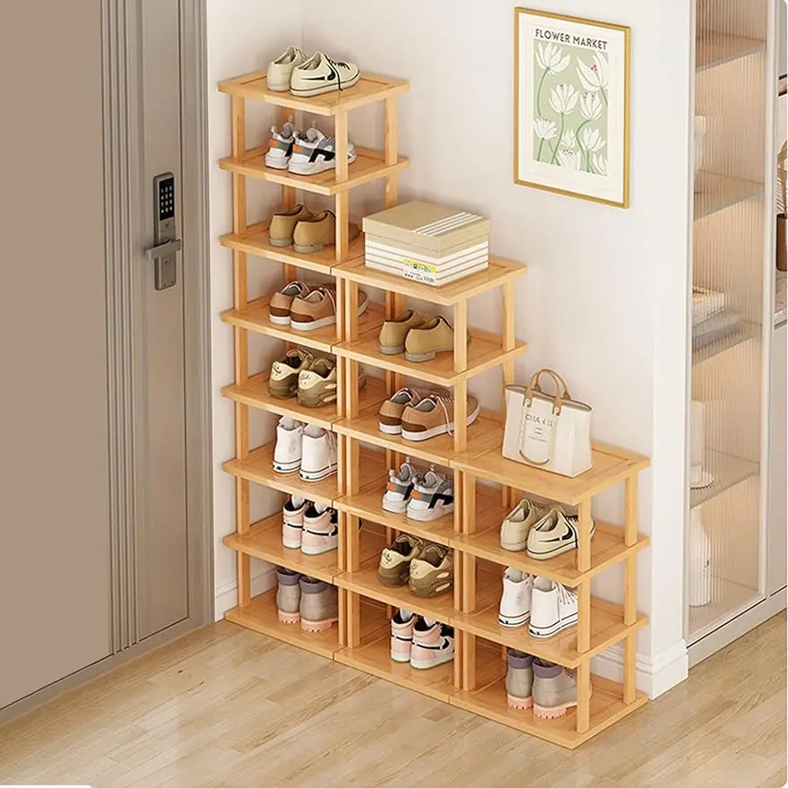

Bamboo Shoe Rack 17 Tier- Vertical Shoe Rack for Small Spaces,