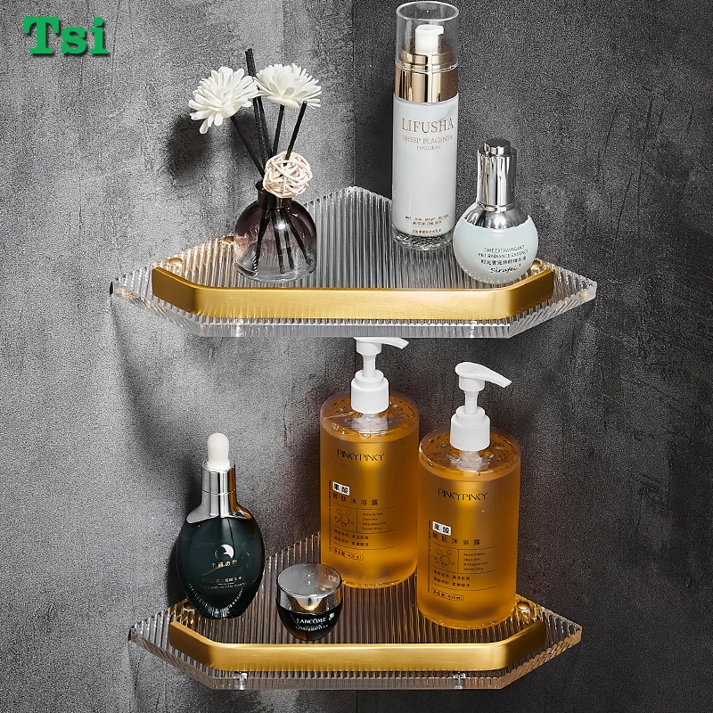No Drill Gold Corner Shelves Bathroom Accessories Shower Storage Rack