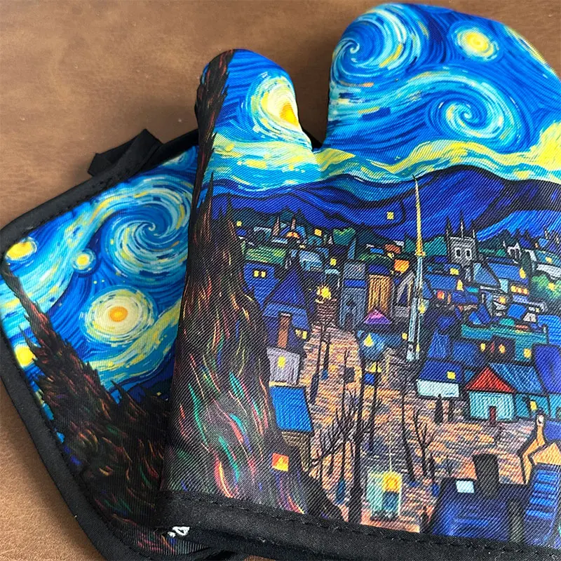 The Starry Night By Vincent Van Gogh Oven Mitts and Pot Holder Sets of 4 for Baking Kitchen Cooking BBQ Resistant Non-Slip Glove silicone oven mitts kitchen gloves silicone oven gloves cotton pot holders