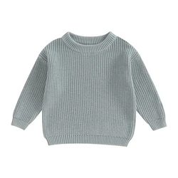 Cozy Autumn Kids' Knitted Sweater - Unisex Solid Color Cotton Pullover - 3-6M (Gray Green)