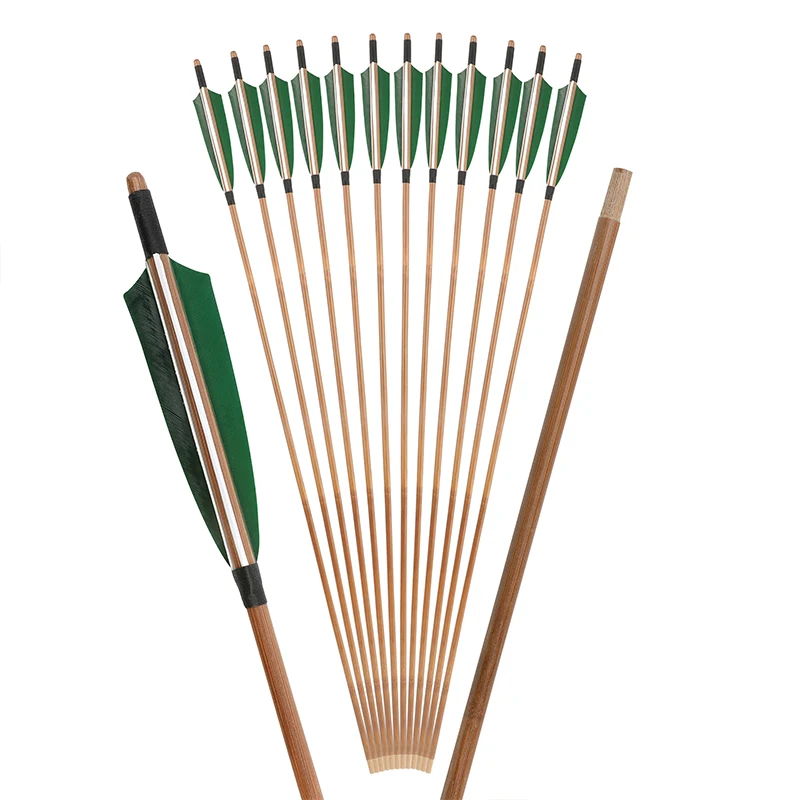 

6/12pcs 32.5" Bamboo Arrow OD 8mm Archery Arrow Shaft 5 Color Turkey Feather Recurve Traditional Longbow Bow Hunting Shooting