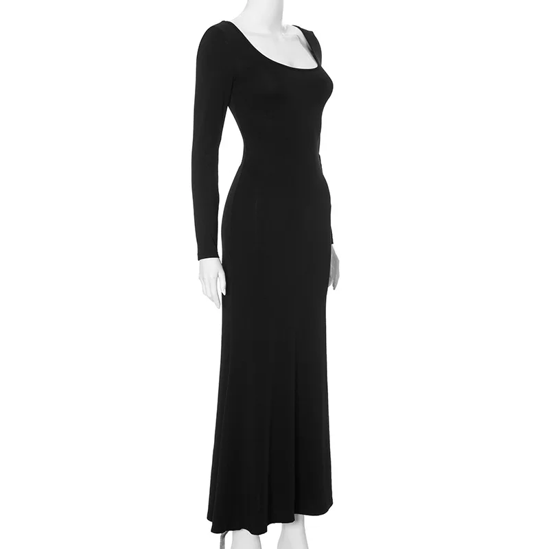 y2k Dresses Women Sexy Clothes Solid Color Butterfly Cutout Back Long Sleeve Bodycon Dress Club Dresses Streetwear