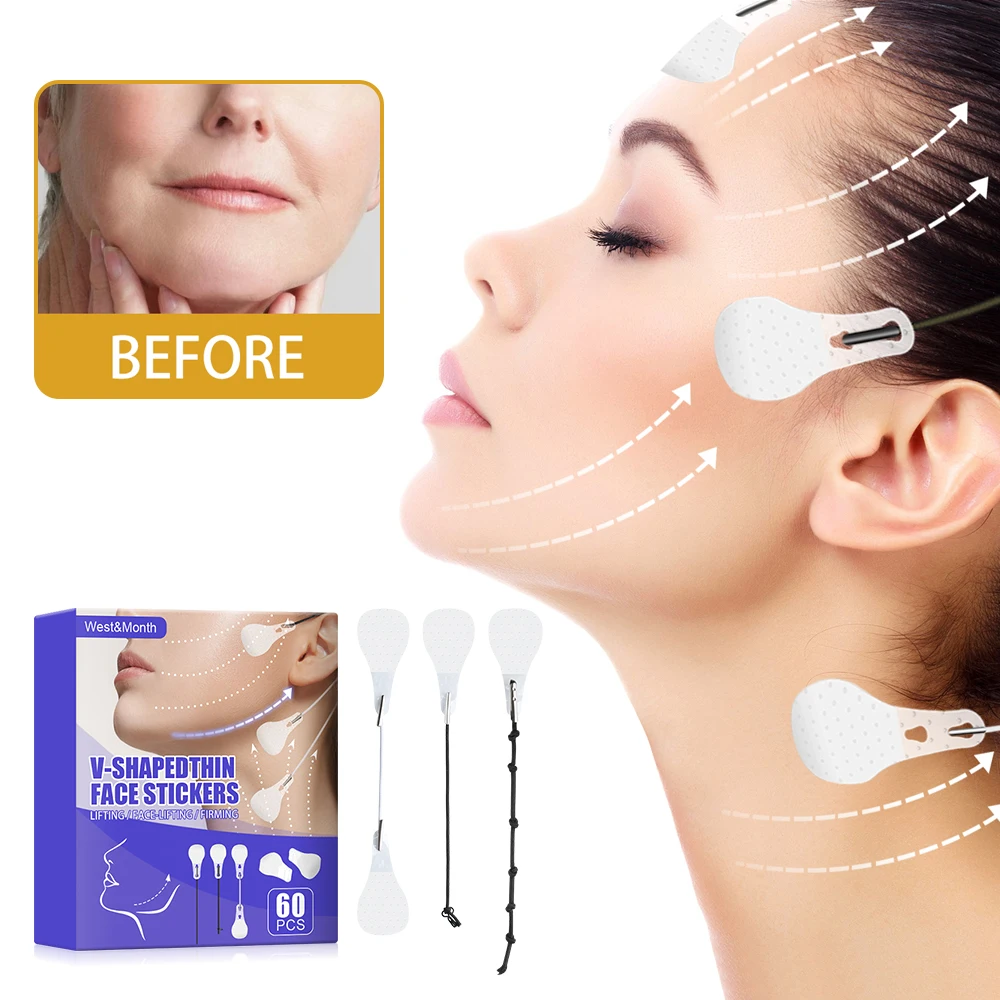 60pcs/Pack V-Shaped Face Lifting Sticker Facial Lifting Patch Firming Skin Thin Chin Muscle Sculpting Patch Beauty Health