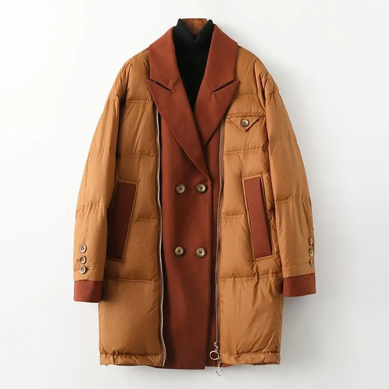 

2023 Winter Clothes Women New White Duck Down Coat Vintage Casual Coat Mid Length Warm Cotton Coat Winter Coat Women Parkas