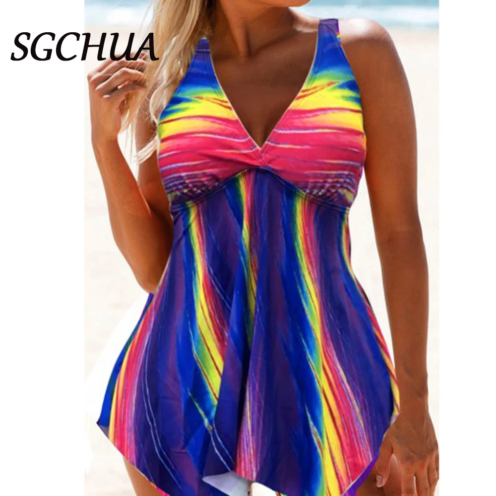 

Women Summer Sexy High-Waist Bikini Sets Rainbow Print Swimsuit Female Plus Size Two Pieces Swimwear 2022 New Beach Bathing Suit