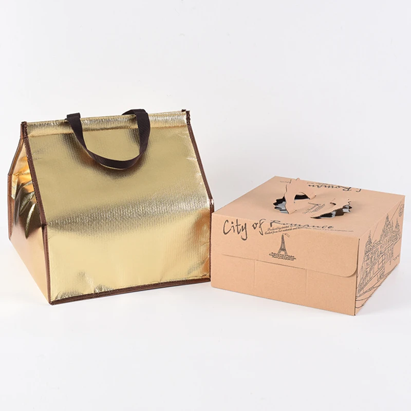 Custom Golden Thermal Insulated Cooler Bag for Cake & Chicken, Reusable Lunch Picni... - SKU TIC01428 - UGI Packaging