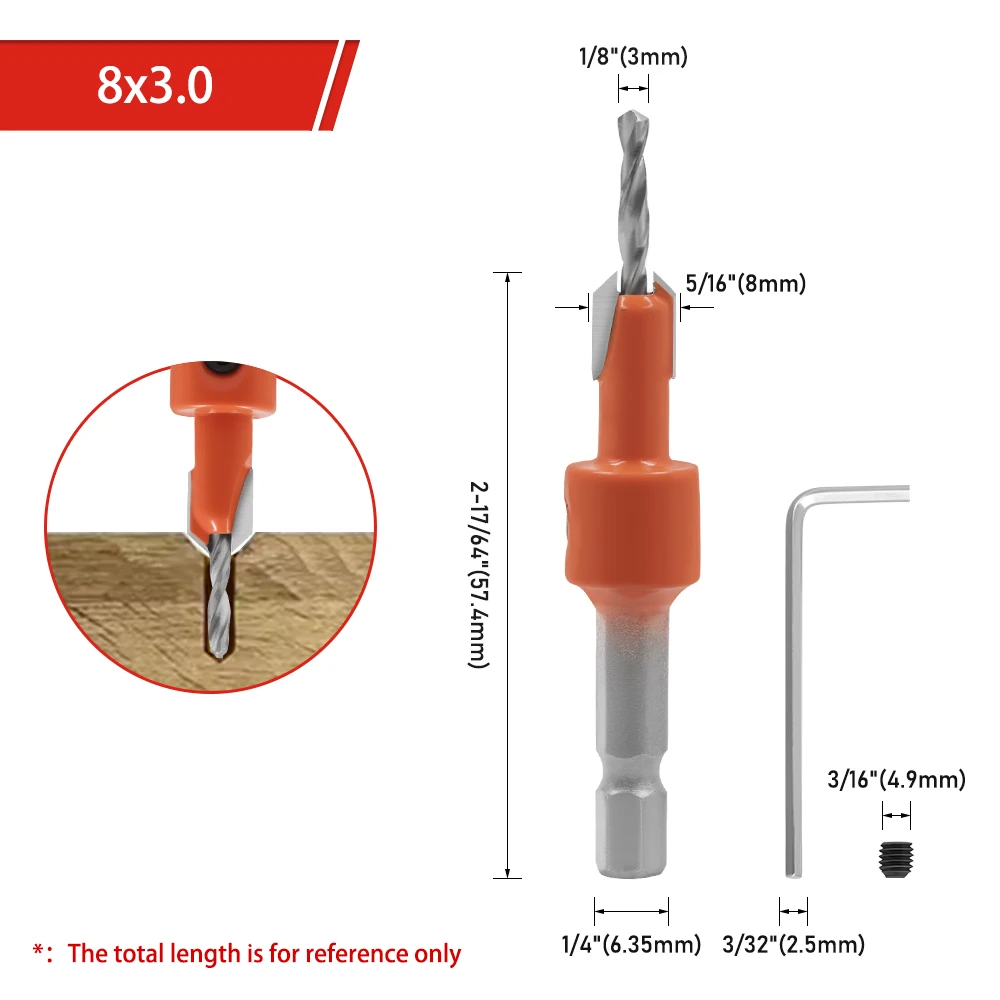 AURWOF 1 Stück 8 mm und 10 mm Senkbohrer mit Sechskantschaft, Holzbearbeitungs-Fasenwerkzeug, 1/4 Zoll Sechskantantrieb für Holz, MDF, Weichholz, CH339D – Detail 9