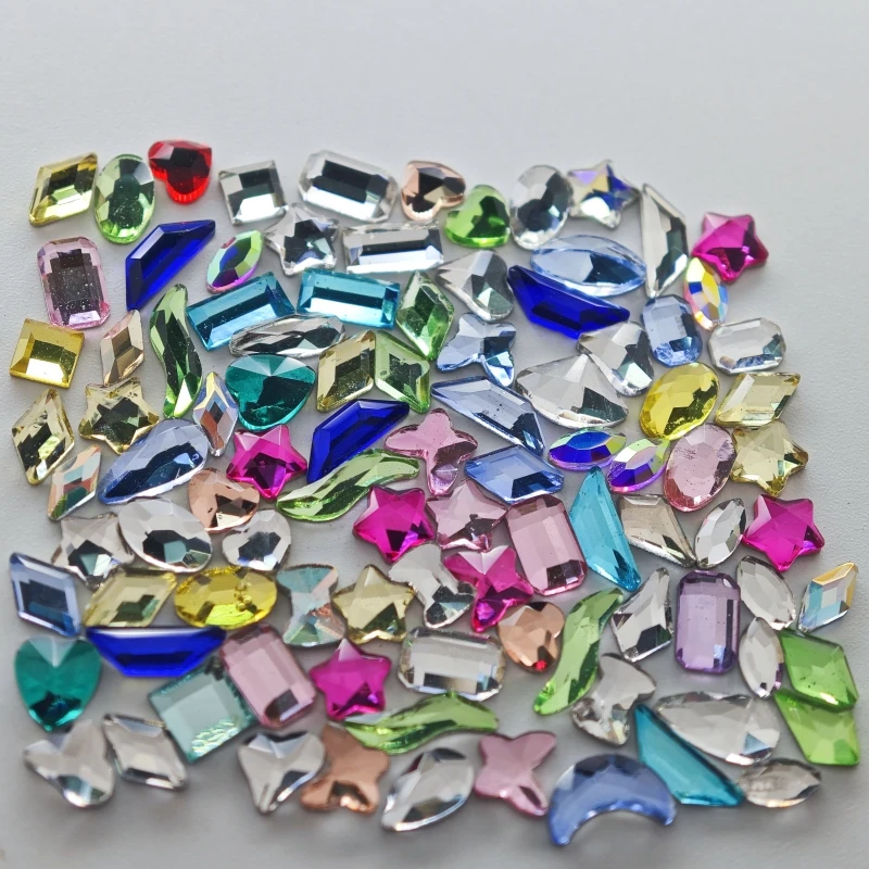 200 p/Pack Mini-Größe gemischt verschieden geformte mehrfarbige Kristall schlanke Strass 3d Maniküre Nail Art Dekoration Charms Schmuck – Detail 1