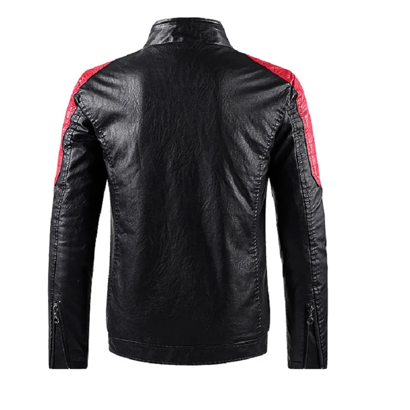 Autumn and Winter Leisure Motorcycle Stitching Pu Leather Jacket Men's Fashion Stand-up Collar Retro Warm PU Leather Jacket