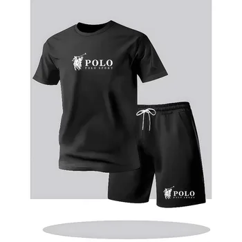 T-shirt da uomo a maniche corte, set sportivo con t-shirt a maniche corte e pantaloncini, set due pezzi da uomo, estivo, casual, traspirante, taglia S-XXL