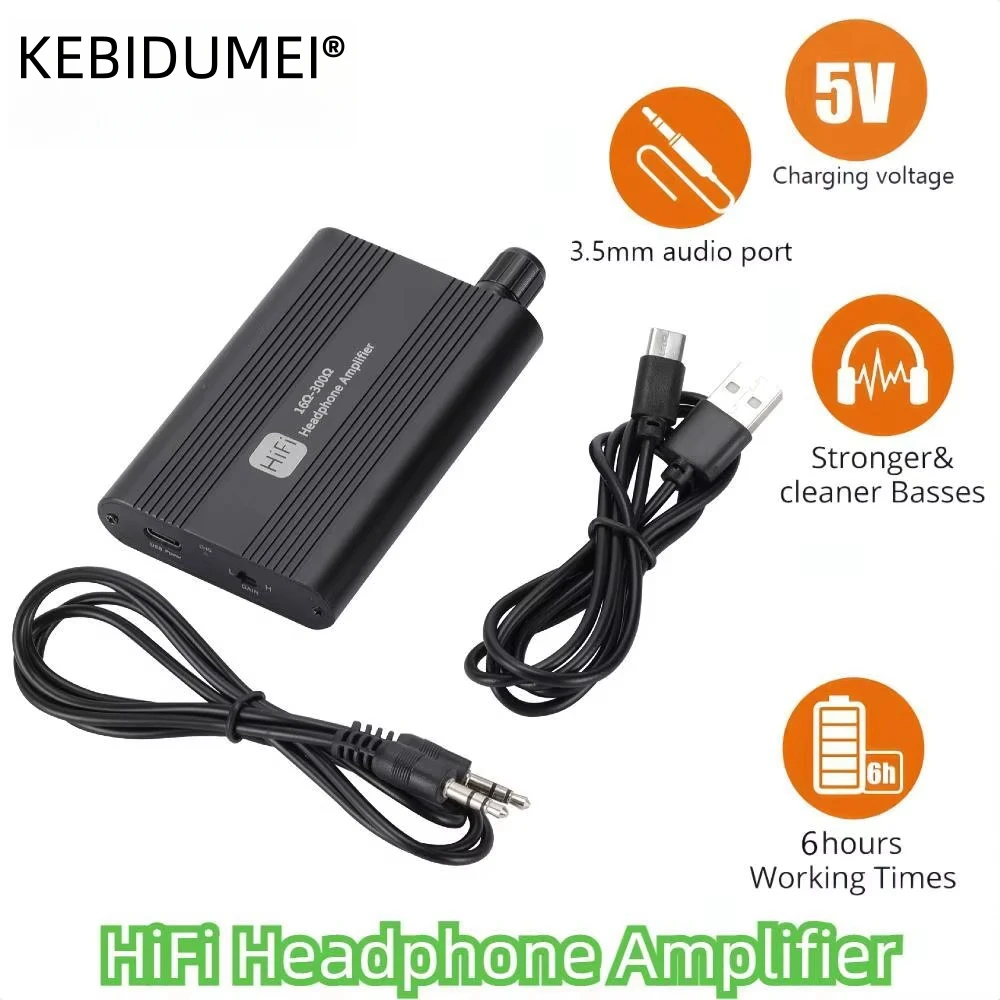 16-300&Omega; HiFi Headphone Amplifier Portable 3.5mm AUX Audio Receiver Music Player Earphone Amplifier For Phone With 3.5MM Cable