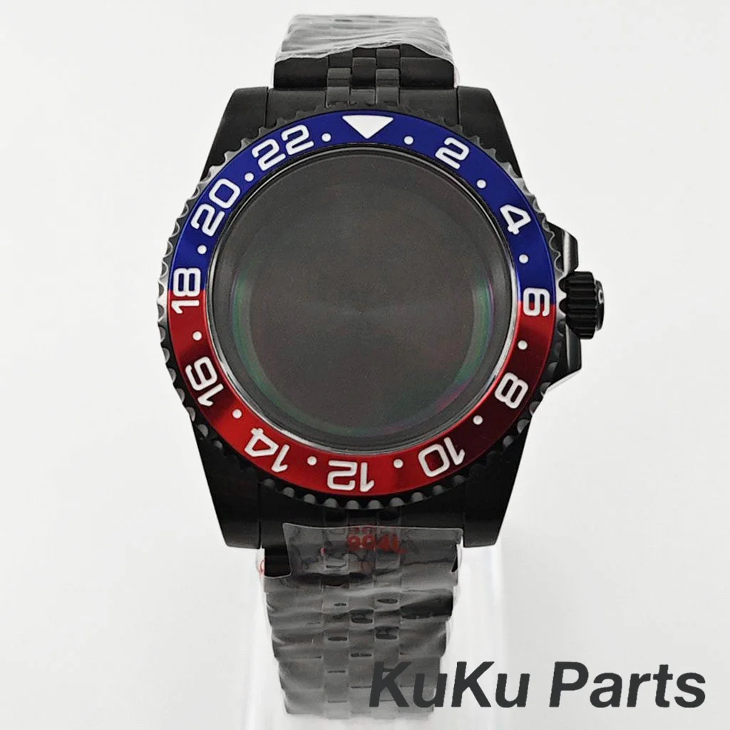Black Purple GMT Bezel Watch Case with PVD Black Jubilee Bracelet and Sapphire Crystal