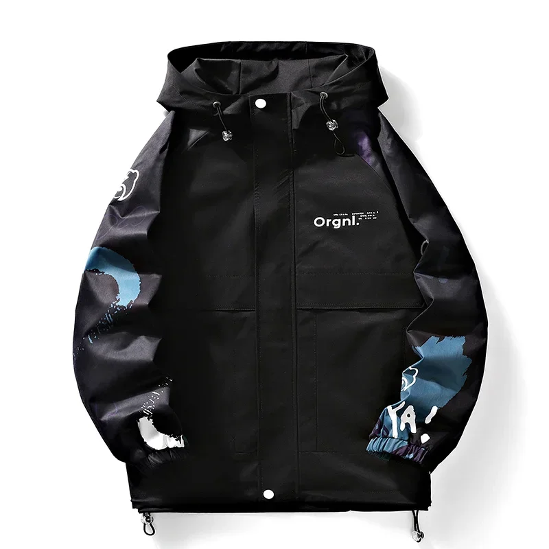 Hot Sale Men's Patchwork Hooded Jacket Oversize Windbreakers Thin Brand Boys' Clothing New Male Autumn Outdoor Clothing 4XL