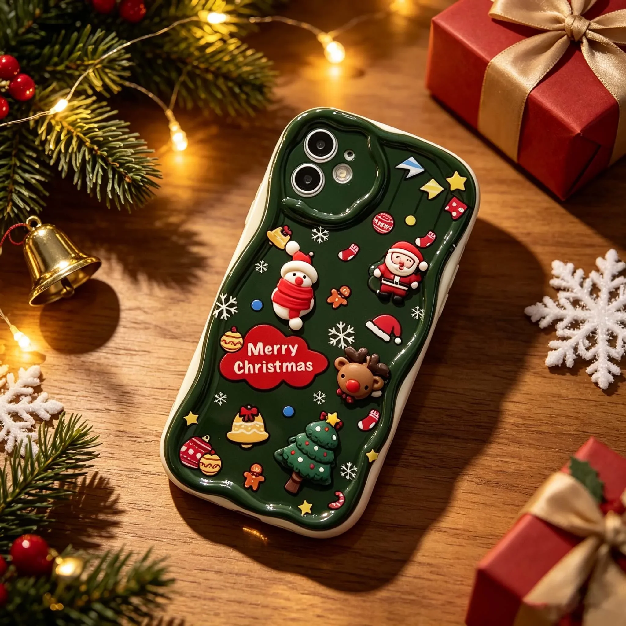 Charming 3D Christmas Santa Claus Doll Silicone Phone Cover - Festive Design
