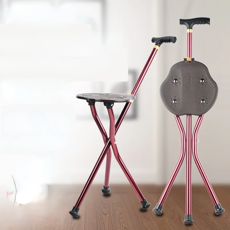 

Thickened Aluminum Alloy Walking Cane with One-Key Folding - Anti-Skid Multi-Functional Magnet Massage Stool for the Elderly