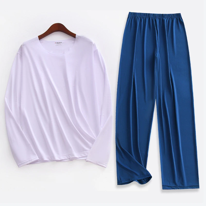 Men Ice Silk Pajamas Shirt & Pants 2Pcs Sleep Set For Summer pajamas set silk pajamas man pajamas set