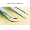 Stainless Steel Straight + Curved Colored Tweezers for Nail Art Sticker Rhinestones Picking Tool Makeup Eyelash DIY Tweezer Tool 6