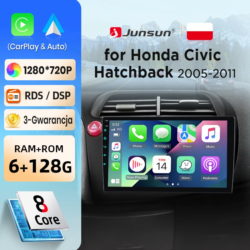 Junsun Wireless CarPlay Android Auto Autoradio für Honda Civic Hatchback 2005-2011 Auto-Intelligentes System DSP SWC RDS GPS FM BT