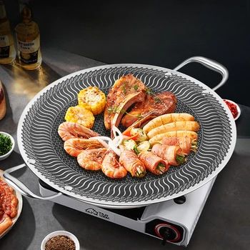 Piastra per barbecue in acciaio inossidabile per esterni domestici, fornello a induzione teppanyaki in stile coreano, può essere utilizzata per friggere teglia con fuoco 1