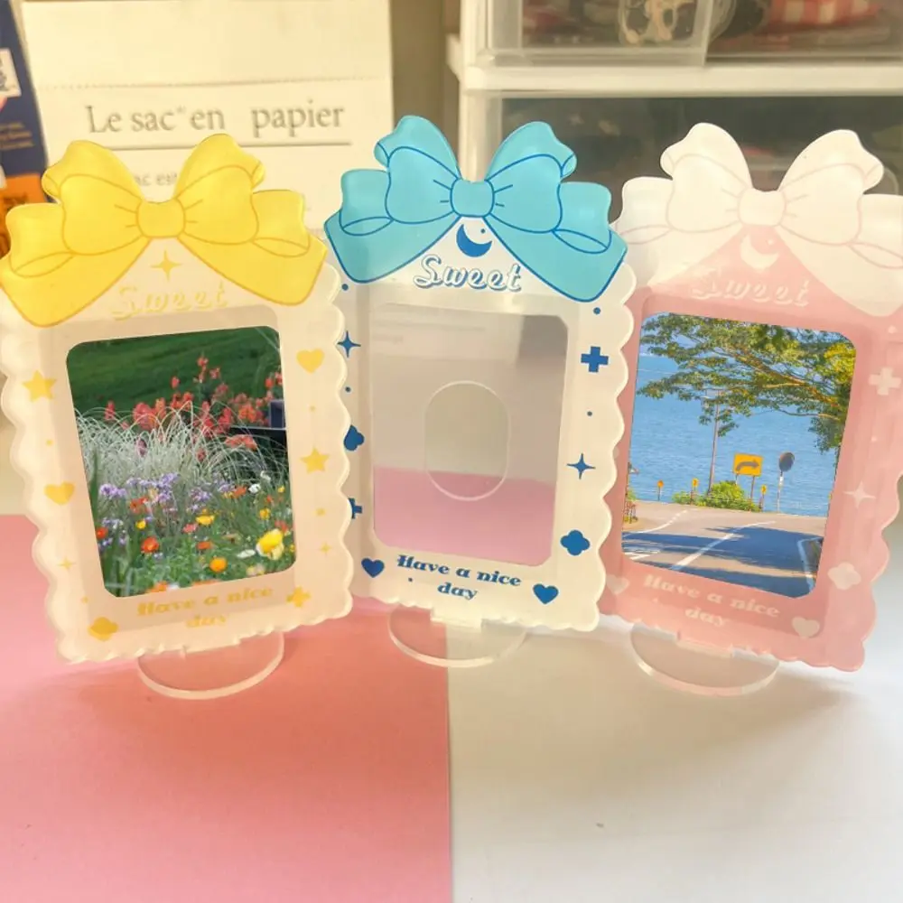 

Sweet Photo Card Holder Cute Acrylic Idol Photo Card Cover Inserting Cards Bowknot Frame Display Holder Stand