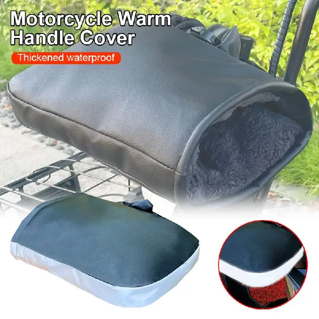Motorcycle Handlebar Mitten Universal Gloves Plush Lining Waterproof PU Gloves Hand Warmer Winter Warm for Scooter Snowmobile 2