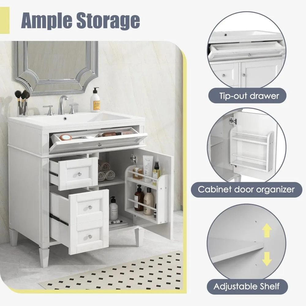 30'' Bathroom Vanity with Single Sink Combo, Modern Bathroom Storage Cabinet with Drawers Doors, Freestanding Vanities