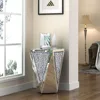 Mirrored End Table Crystal Diamond Setting Coffee Table Silver Glass Side Table Pedestal Stand for Hallway, Living Room, Corner 4