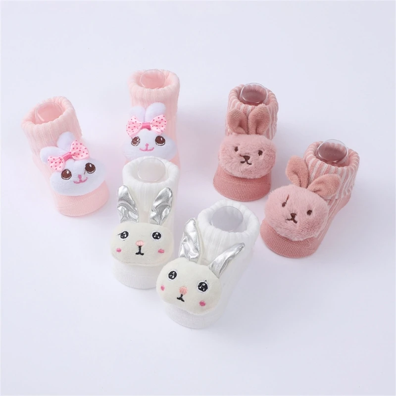 3Pair Boy Girl Learning to Walk Socks Cartoon Dolls Knitted Shoes Floor Footwear