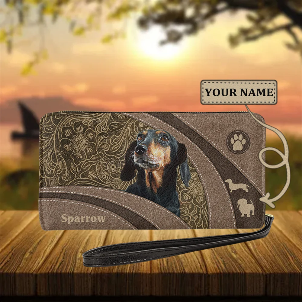 Kawaii Dachshund Print Women RFID Blocking Wallet Lady Leather Zip Around Phone Bag Card Clutch Slim Long Travel Purse Wristlet