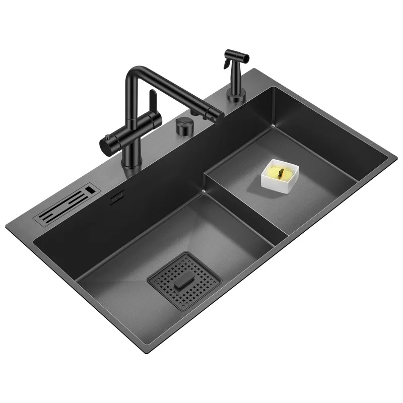 

ASRAS Large Size Nanometer Stepped kitchen Sink 304 Stainless Steel 4mm Thickness 220mm Depth Handmade Above Mount Kitchen Sinks