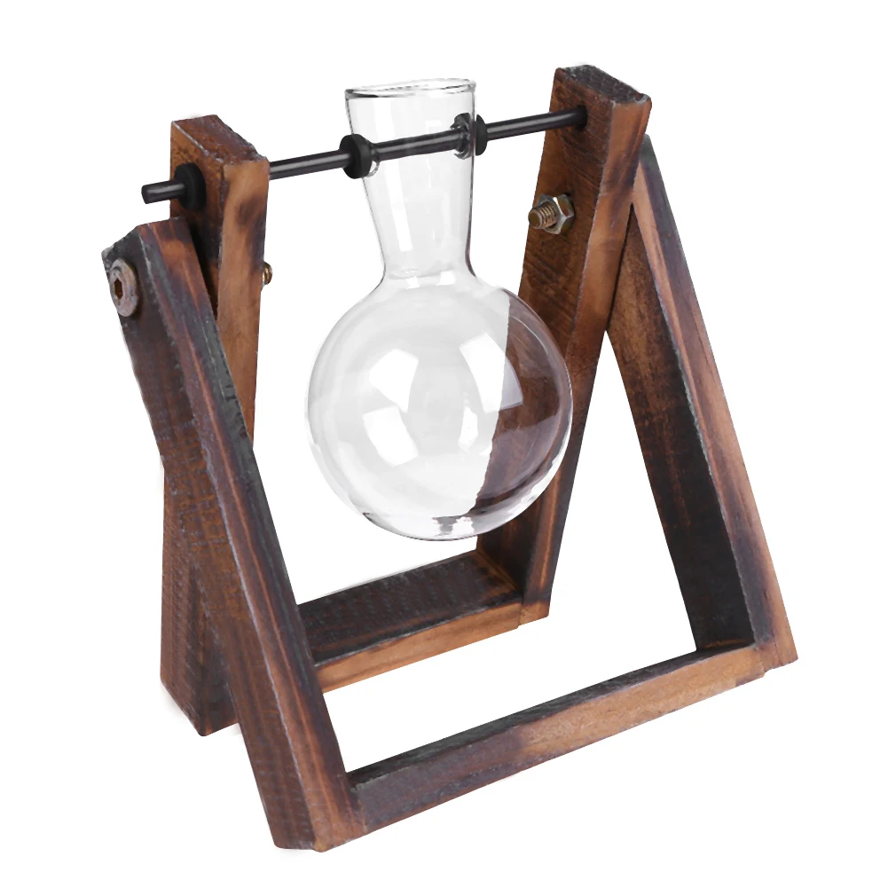 Glass Transparent Plant Bonsai Swing Bottle Vase Wooden Frame Birthday Gift Yard Pot Garden Desktop Landscape Supplies 5