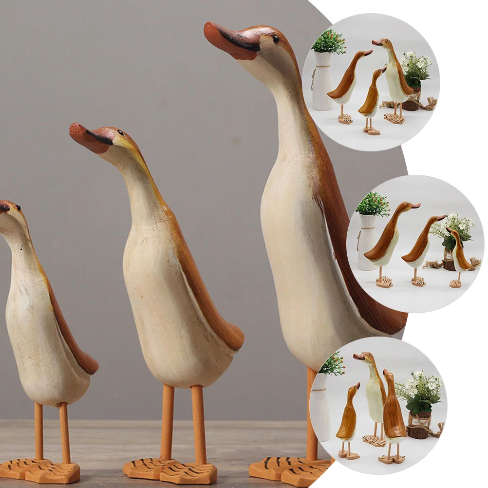 

3 Pcs Groceries Outdoor Tabletop Decor Wood Animal Statue Wooden Decoration