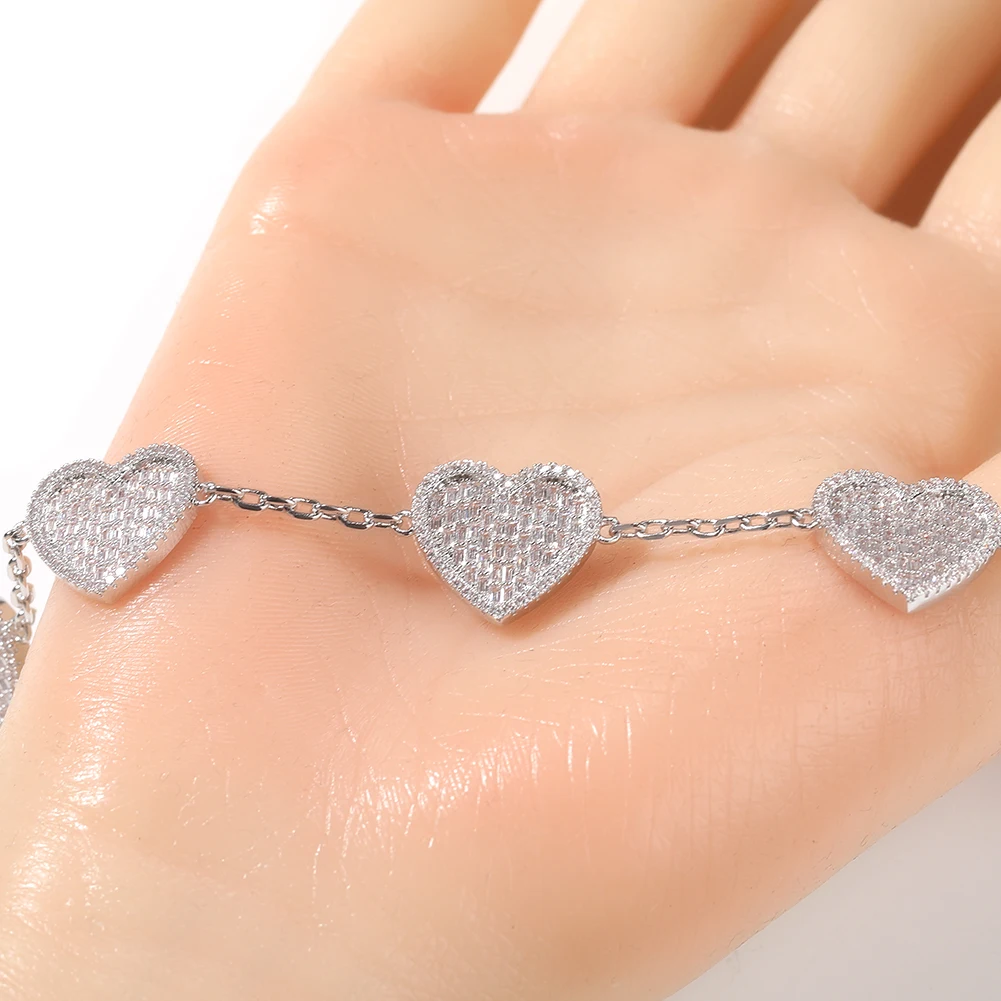 THE BLING KING 5 Hearts Necklace Iced Out Baguettecz Cubic Zirconia Link Chain Best Gift For Women Girl Hiphop Jewelry